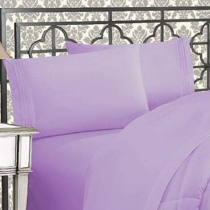 Elegant Comfort Luxurious 1500 Premium Hotel Quality Microfiber Three Line Embroidered Softest 4-Piece Bed Sheet Set, Wrinkle and Fade Resistant, California King, Lavender