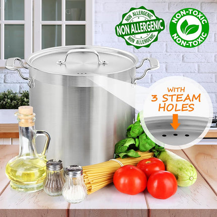NutriChef Stainless Steel 18L Stock Pot with Lid, Extra Large Cooking Soup Pot, Heavy Duty Induction Stockpot for Bulk Cooking