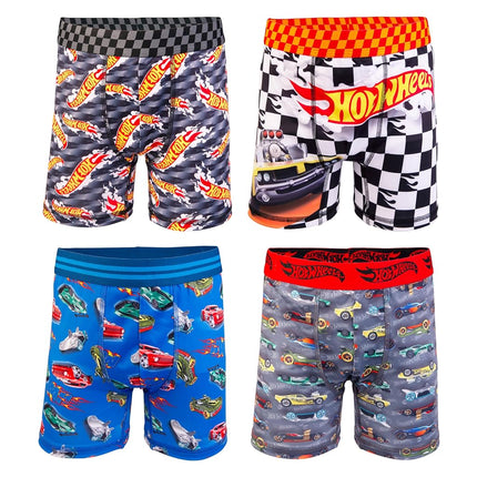 Hot Wheels Boy's Boxerbriefs and Briefs Available in Sizes 2/3t, 4t, 4, 6, 8 and 10, Pack of 4 Athletic Boxer Shorts