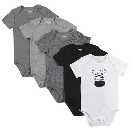 Paquete de 5 mamelucos de manga corta Hanes para bebés y niños pequeños, modelo Ultimate Flexy, gris/negro, 6-12 meses