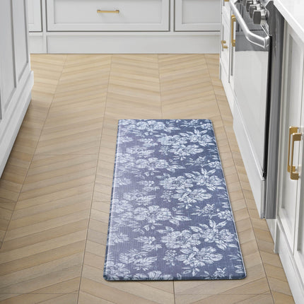 Laura Ashley - Anti-Fatigue Kitchen Mat, Iris Floral Design, Stain, Water & Fade Resistant, Cooking & Standing Relief, Non-Slip Backing, Measures 17.5" x 60", Navy Iris