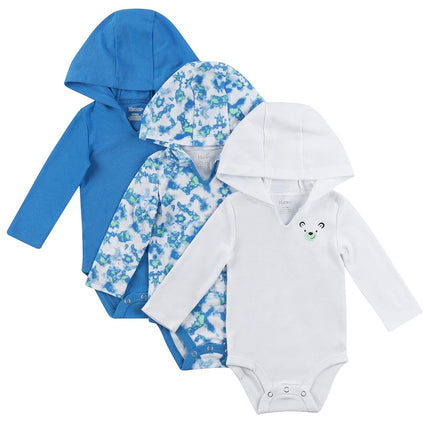 Body de manga larga Hanes Baby, body con capucha definitivo para niños y niñas, paquete de 3, azules, 18-24 meses