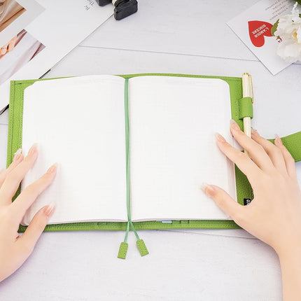 Ox Knight B6 Leather Planner Cover for Stalogy, Midori, Leuchtturm1917, and More - with Pen Loop, Card Slots, Back Pocket, and Bookmarks (Green)