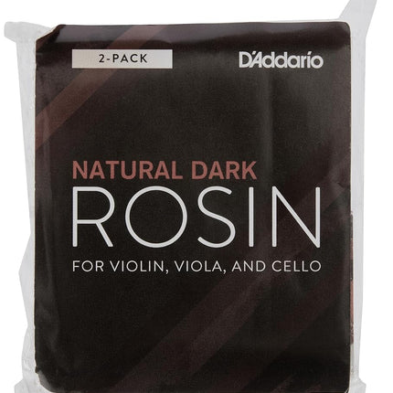 D'Addario Natural Bow Rosin for Viola, Violin & Cello, Dark, Pack of 2