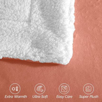 Elegant Comfort Ultra Soft Reversible Flannel Sherpa Blanket - Cozy Silky Fleece Throw for Couch, Bed - Plush Fuzzy Warm Winter Blanket for Gift, Twin XL, Coral