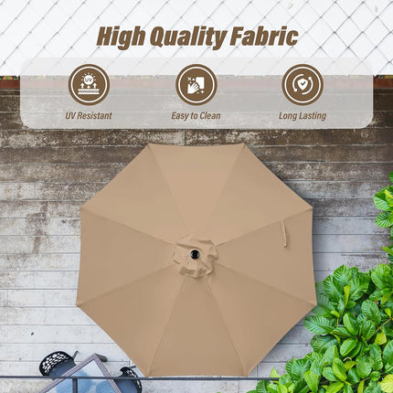 Parasol de patio Simple Deluxe de 3 m, parasol de marché extérieur avec bouton poussoir et manivelle facile, compatible avec les tables, couleur taupe