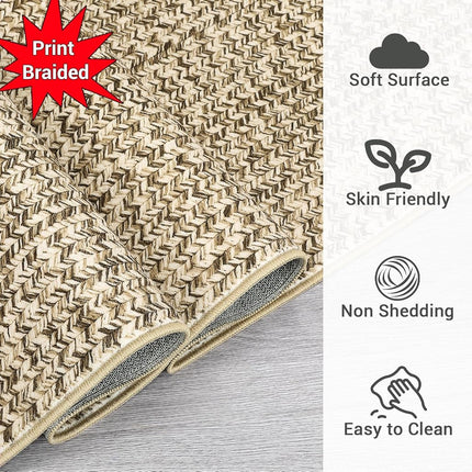 LUXLOOM Alfombra Larga Lavable Estampada 2x8 para Pasillos, Patrón Trenzado Antideslizante, Alfombrilla de Baño, Alfombra Moderna Suave para Dormitorio, Alfombras de Cocina de Granja, Alfombras de Entrada, Alfombra Resistente a Manchas 2'x8' Natural