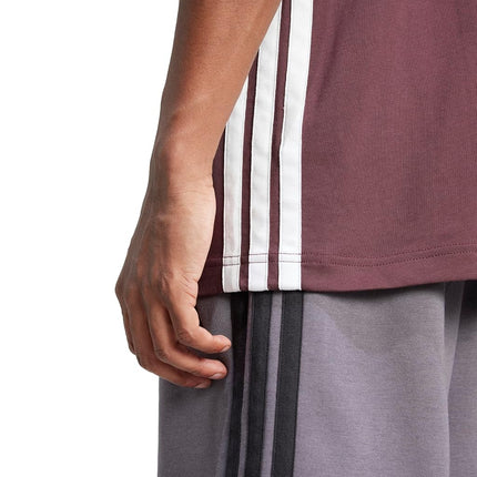 Adidas Mens Essentials Single Jersey 3-Stripes T-Shirt, Aurora Ruby/White, XX-S