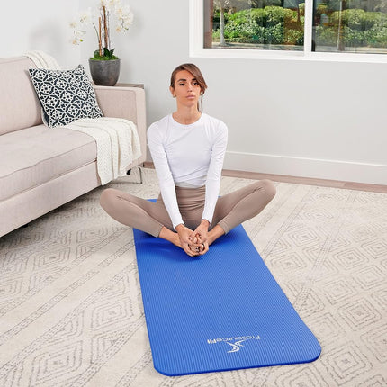Prosource Premium 1/2-Inch Extra Thick 71-Inch Long High Density Exercise Yoga Mat with Comfort Foam and Carrying Straps, Blue