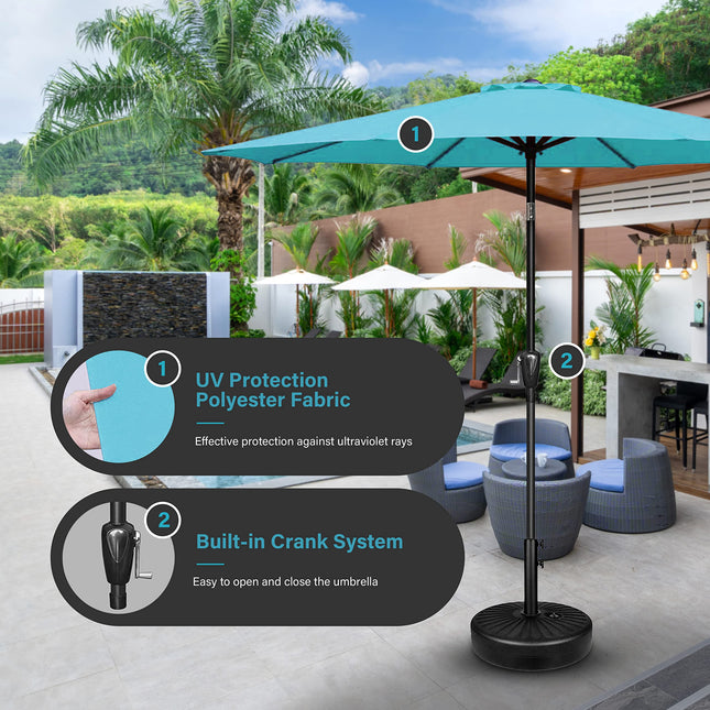 Simple Deluxe Parasol déporté 2,7 m pour jardin, terrasse, cour, piscine, turquoise avec inclinaison par bouton-poussoir et manivelle, 8 baleines robustes