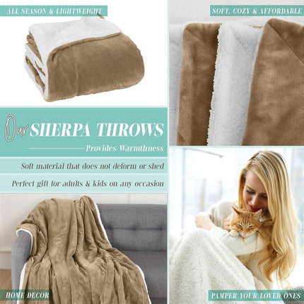 Elegant Comfort Reversible and Ultra-Plush Flannel Fleece Sherpa Throw- Lightweight Soft and Cozy- All Season Decorative Throw, Perfect for Lounging, 50 x 60 inches, Taupe
