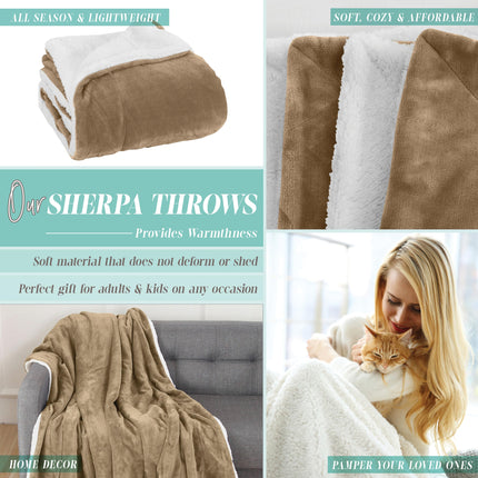 Elegant Comfort Reversible and Ultra-Plush Flannel Fleece Sherpa Throw- Lightweight Soft and Cozy- All Season Decorative Throw, Perfect for Lounging, 50 x 60 inches, Taupe