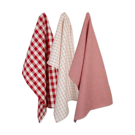 DII Cotton Woven Heavyweight Kitchen Dish Towels, Absorbent Washing Drying Everyday Cooking and Baking, Holiday Checks, Dishtowels 18 x 28 and Dishcloth 13 x 13