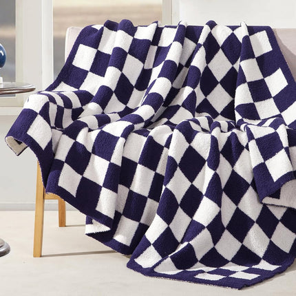 Elegant Comfort Checkered Throw Blanket, Purple Super Soft Cozy Fluffy Warm Throw Blankets for Couch, Sofa, Chair, Bed, Camping, Picnic, Travel Lightweight Bed Blanket (50" x 70")