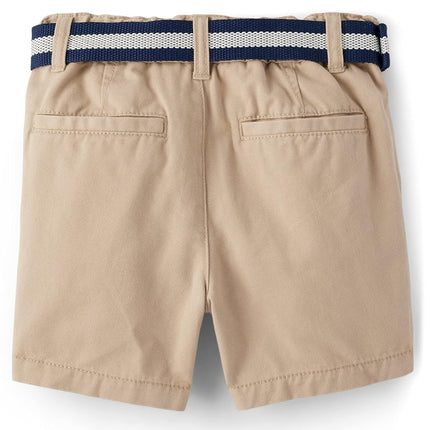The Children's Place Baby Boys' and Toddler Twill Belted Chino Short, Toast, 18-24 Months