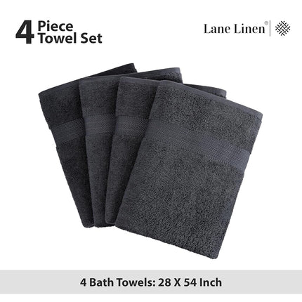 LANE LINEN 4 Pack Bath Towel Sets for Bathroom - 100% Cotton Bathroom Towels, Ultra Soft Cotton Towels, Quick Dry Bath Towels for Bathroom, Premium Spa Quality Bath Towel Set (28" x 54") - Black