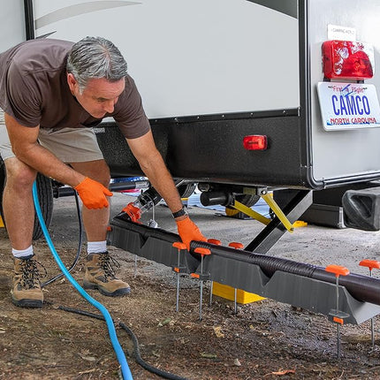 Camco Rhino Camper/RV Sewer Hose Support Kit - Supports Up to 20-Feet of RV Sewer Hose - Features Nesting Design for Easy RV Storage & Includes (6) 30” Section w/4 Stakes Each (43071)