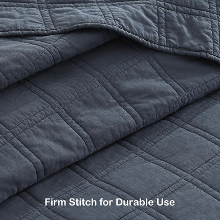 HORIMOTE HOME 100% Cotton Quilt Set Queen Size, Denim Blue Pre-Washed Bedspreads Coverlet Set in Geometric Pattern, Cozy Lightweight Stitching Decorative Bedding Cover with 2 Shams for All Season