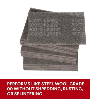Scotch-Brite Ultra Fine Grade 7448 Hand Pad, Pack of 3, 6 in x 9 in Hand Pads, Nonwoven Silicon Carbide, Surface Preparation, Scuffing, and Cleaning, Gray