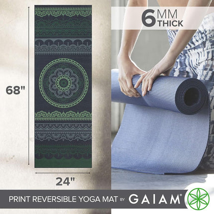 Gaiam Premium Print Reversible Yoga Mat, Boho Folk, 6mm