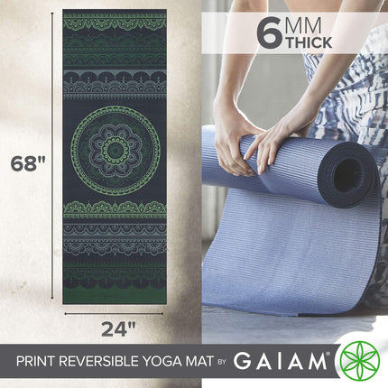 Gaiam Premium Print Reversible Yoga Mat, Boho Folk, 6mm