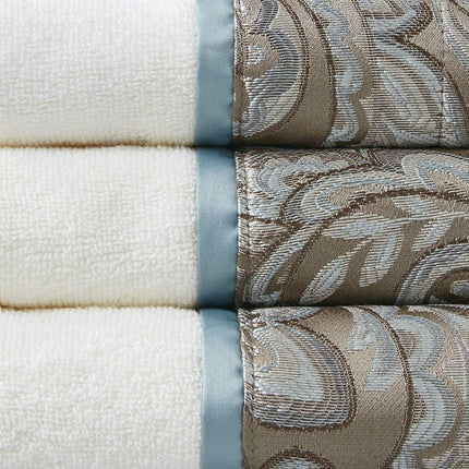 Madison Park - MP73-5310 Aubrey 6 Piece Jacquard Set for Bathroom, 2 Bath Hand Towels, 2 Washcloths, Spa Luxurious Textured Design, See Below, Blue