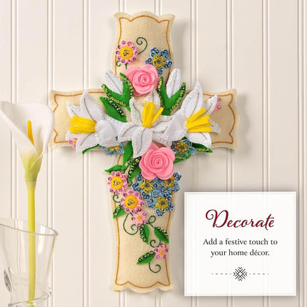 Bucilla Felt Applique Wall Hanging Kit, Floral Cross, Perfect for DIY Arts and Crafts, 89650E