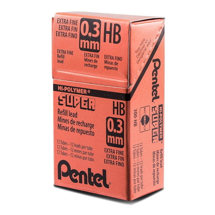 Pentel Hi-Polymer Lead Refills, HB, 0.3 mm - (Pack of 12 Tubes, 12 Leads per Tube) Gray,300-HB