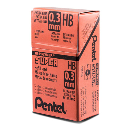 Pentel Hi-Polymer Lead Refills, HB, 0.3 mm - (Pack of 12 Tubes, 12 Leads per Tube) Gray,300-HB