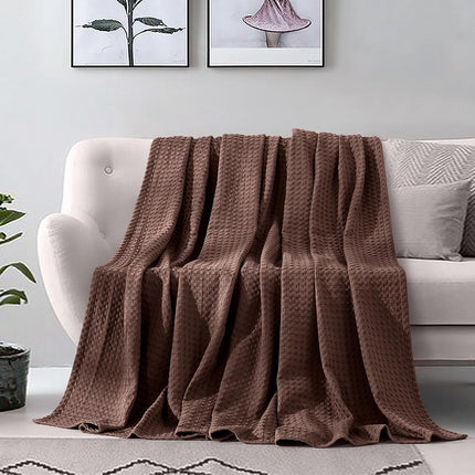 Elegant Comfort Premium 100% Cotton Waffle Blanket - Lightweight Breathable Waffle Weave Bed Blanket - Soft and Warm All Season Blanket for Couch, Sofa and Bed, Twin Size 68x88 Inches, Brown