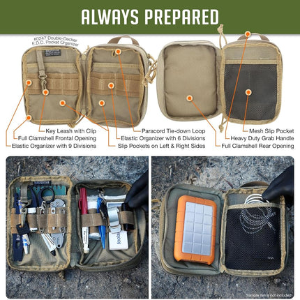 MAXPEDITION Double-Decker EDC Pocket Organizer (5” x 2.5” x 7”) EDC Pouch, Tactical Tool Pouch for Organization, MOLLE Accessories for Everyday Carry (Khaki) 0247K