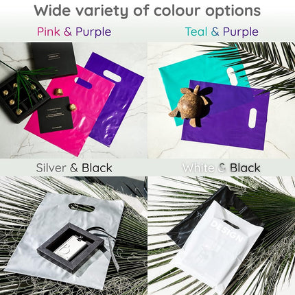 200 Red & Green Goodie Bags 100 Red and 100 Green 23cm x 30cm (9”x12”) Merchandise Bags Thick Glossy Retail Bags and Shopping Bags for Small Business with Die Cut Handles