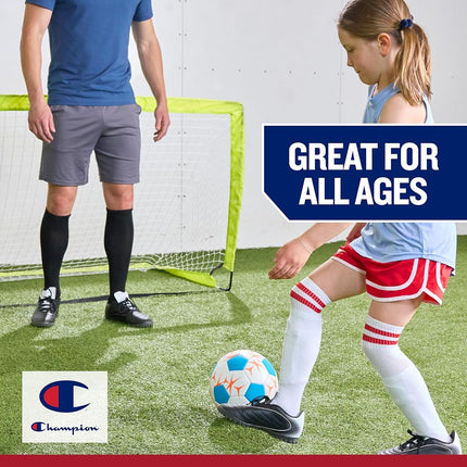 Champion Prodigy Soccer Ball (Size 5, Tango Red/Medieval Blue) – Matte Finish, 32-Panel Design, Enhanced Control, PVC Cover & Butyl Bladder, for Indoor & Outdoor Training, Includes 6" Pump