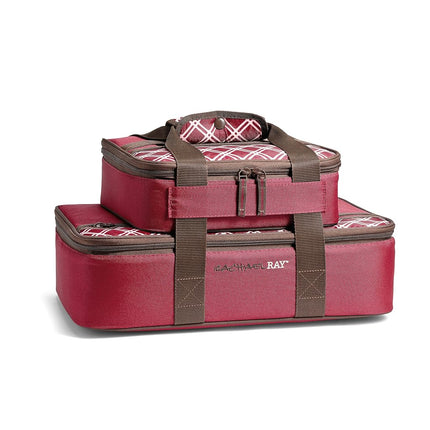 Rachael Ray Lugger Duo, Portacomidas Aislado para Comida Caliente o Fría, Bolsa Térmica para Lasaña para Comidas Compartidas, Fiestas, Picnics y Barbacoas, Compatible con Fuente de Horno de 23 x 33 cm, Borgoña