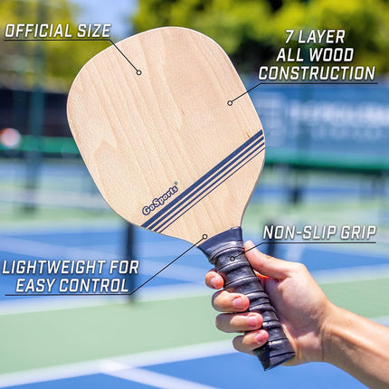 GoSports Pickleball Set with 4 Paddles, 4 Regulation Pickleballs and Carry Case - Classic, Retro, Steel Blue or Yellow