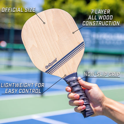 Ensemble de pickleball GoSports avec 4 raquettes, 4 balles de pickleball réglementaires et un étui de transport – Classique, Rétro, Bleu Acier ou Jaune