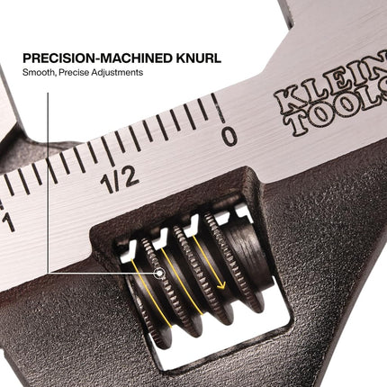 KLEIN TOOLS D507-8 Adjustable Wrench, Extra Capacity Jaw Forged Drive Wrench with High Polish Chrome Finish, 8-Inch