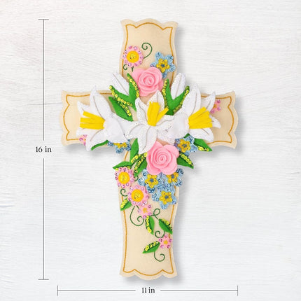 Bucilla Felt Applique Wall Hanging Kit, Floral Cross, Perfect for DIY Arts and Crafts, 89650E