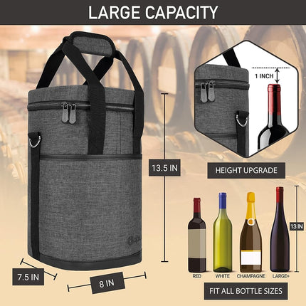 opux Wine Bag, 4 Bottle Wine Cooler Bag, Insulated Wine Tote Carrier for Travel Picnic BYOB, Leakproof Padded Portable Wine Bottle Bag for Wine Lovers Gift Women Men Christmas (Charcoal Gray)