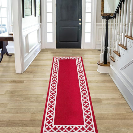 Nautica – Tapis de couloir tufté | Motif à bordure Collin Trellis | Décoration d'intérieur moderne | Antidérapant | Lavable en machine | Tapis pour entrée et couloir | Mesure 66 cm x 244 cm | Rouge et blanc