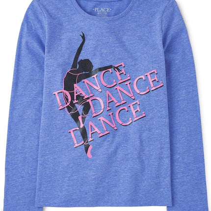 The Children's Place Girls' Long Sleeve Graphic T-Shrits, Dance Dance Dance, Large