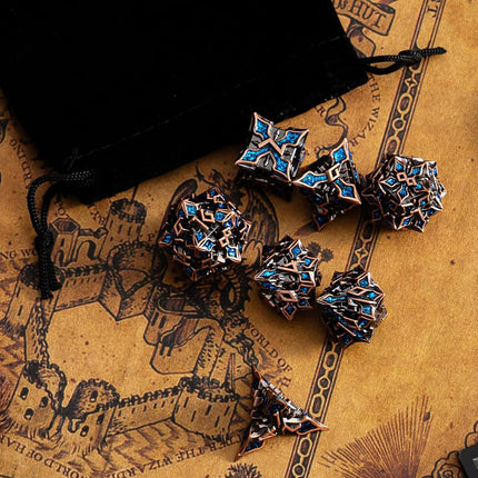 Metal Dice for DND - Spire Sanctum Series (Antique Copper Blue Glitter)