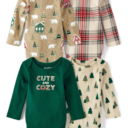 The Children's Place Baby Boys' And Newborn Long Sleeve Bodysuits, Multipacks, Winter Christmas Prints 4-pack, 6-9 Months