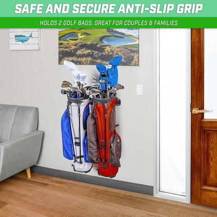 GoSports Wall Mounted Golf Bag Storage Rack - Holds 2 Golf Bags