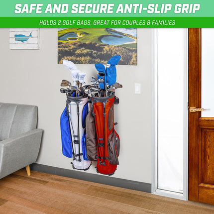 GoSports Soporte de almacenamiento para bolsas de golf montado en la pared - Capacidad para 2 bolsas de golf