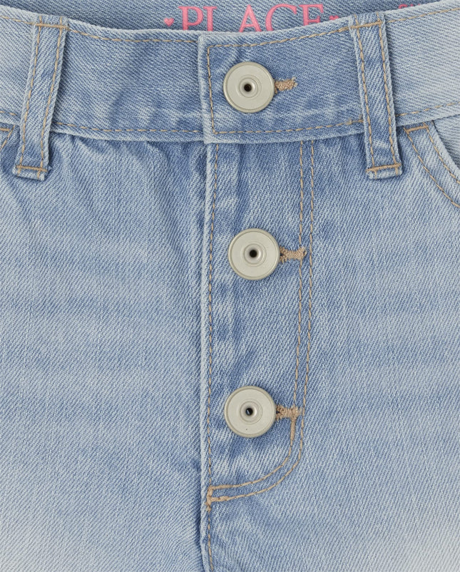 The Children's Place Girls High Waist Button Front Denim Shortie Shorts, Leighton Wash, 12