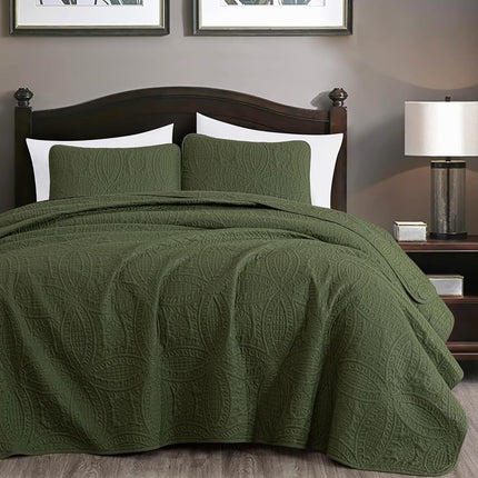 Chezmoi Collection Austin 3-Piece Oversized Bedspread Coverlet Set (Queen, Cypress Green)