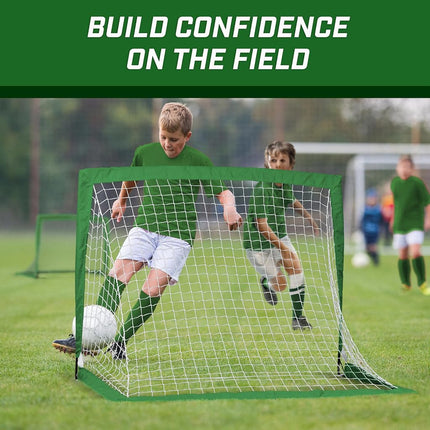 GoSports Team Tone 4 ft x 3 ft Portable Soccer Goals for Kids - Set of 2 Pop Up Nets for Backyard - Dark Green