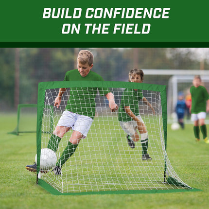GoSports Team Tone 4 ft x 3 ft Portable Soccer Goals for Kids - Set of 2 Pop Up Nets for Backyard - Dark Green