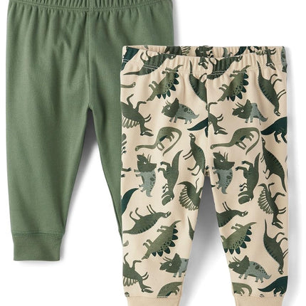 The Children's Place Baby Boys' Cotton Pants, Dino/Green 2-Pack, 3-6 Months